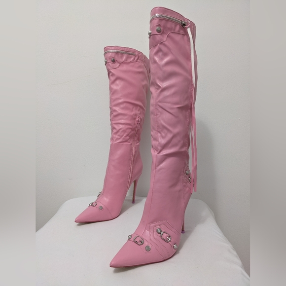 Public Desire Pink Stiletto Boots - Picture 1 of 4